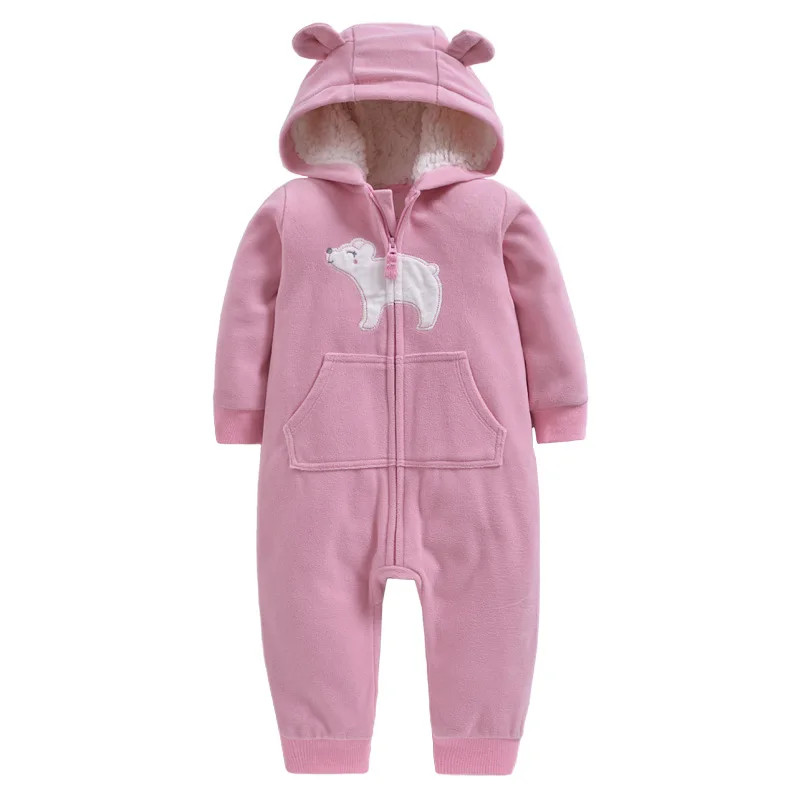 Pink Флисовый комбинезон для маленьких мальчиков; одежда для маленьких девочек; Детский комбинезон; зимняя одежда для малышей; камуфляжный комбинезон на молнии с капюшоном; 24 месяца - Цвет: Pink