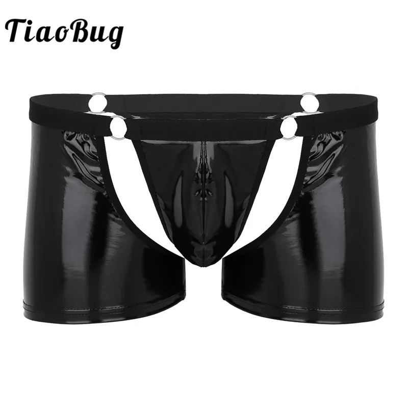 Сексуальное мужское блестящее нижнее белье из искусственной кожи черные трусы
