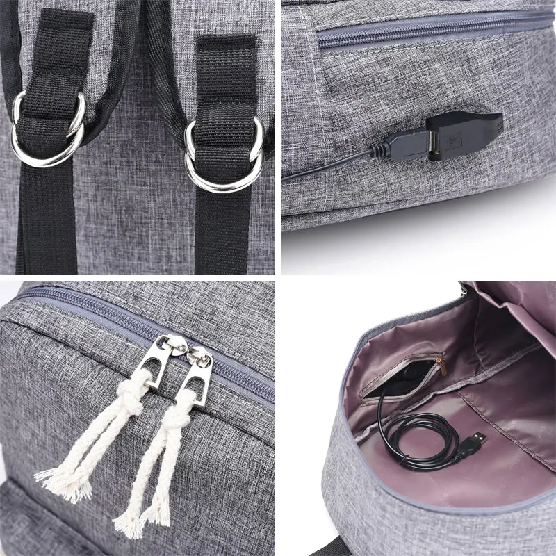 

Simple School Backpacks Student USB Charger Laptop Notebook Back Bags Casual Soft Travel Knapsack For Unisex Teenagers B034