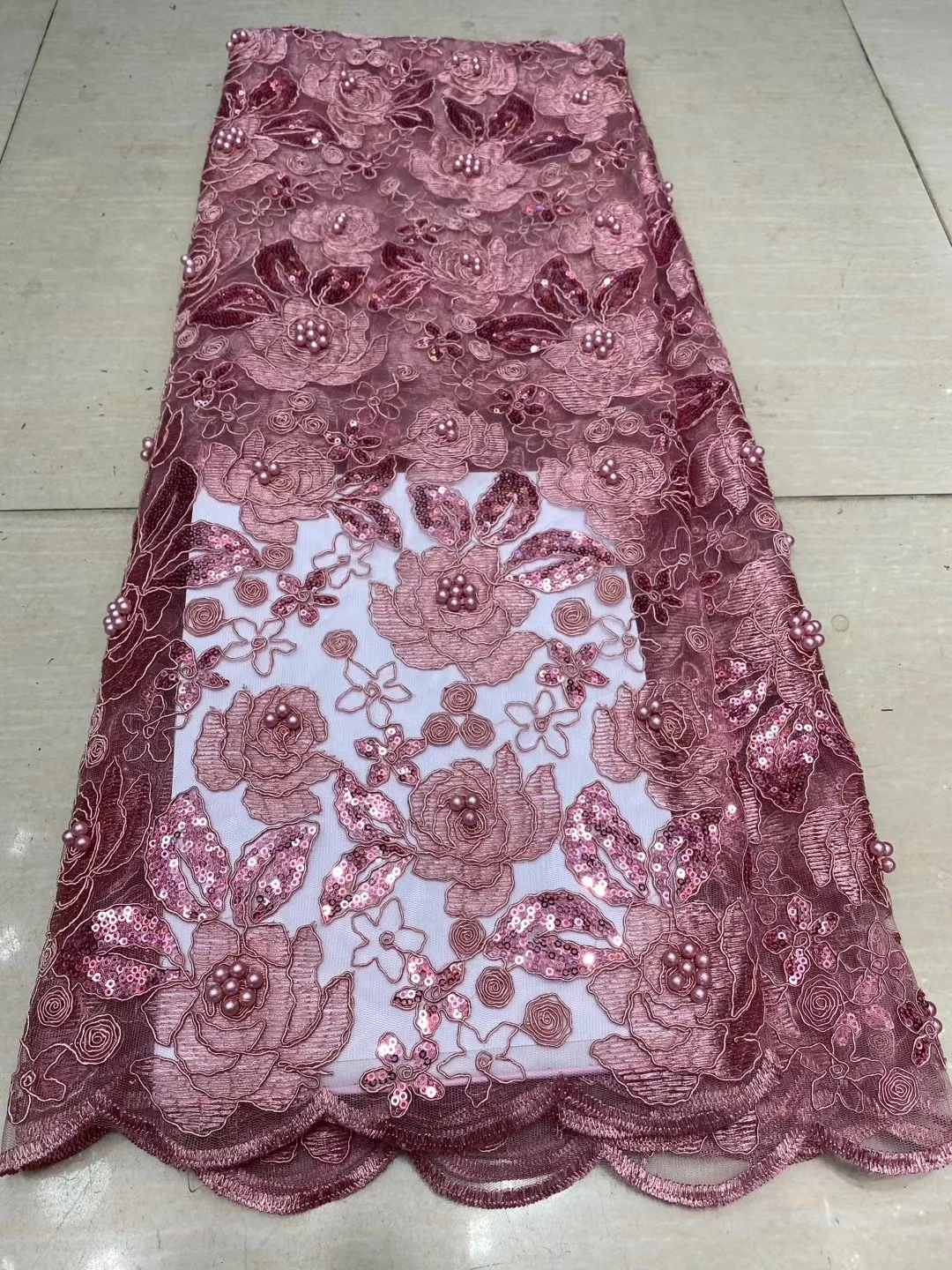 

High Quality African Lace Fabric For Dress DIY Sequins Beads Craft ForSewing Clothe Skirt 5 Yards