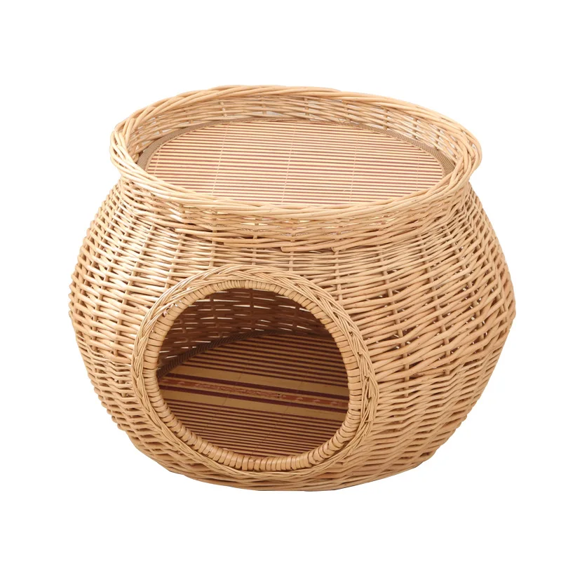 

Summer Cat Nest Rattan Four Seasons Universal Cat House Villa House Double-layer Cat Cage Removable Cat Supplies Dog Nest