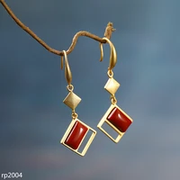 kjjeaxcmy boutique jewelry s925 silver gold plated womens southern red agate gemstone earrings geometric new fashion