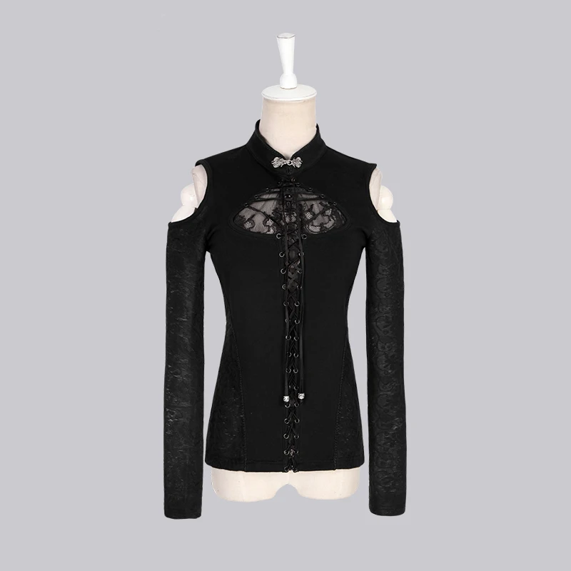 Женская футболка с воротником стойкой в стиле панк Готическая Весенняя ретро