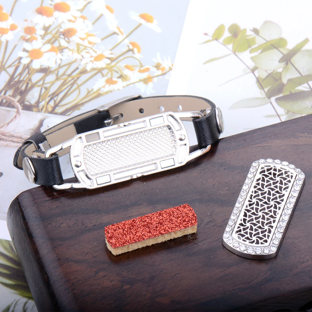 Полностью Циркон Черный Кожаный браслет для ароматерапии эфирное масло диффузор