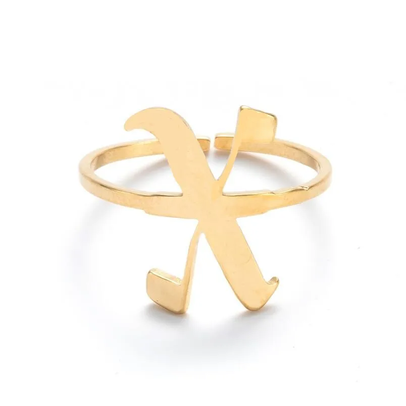 

Vintage 26 Letter Ring Simple Stainless Steel Gold Punk Elegant Temperament Ring Couples High Quality Gift Jewelry