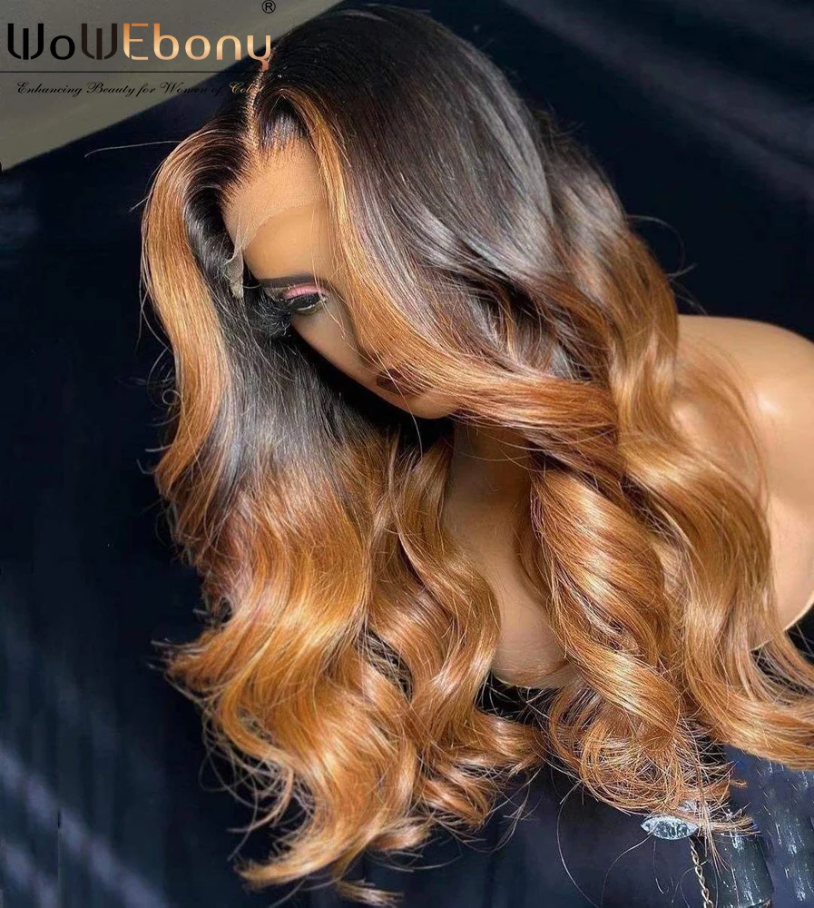Murah Bagian Tengah Highlight 1b/4/27 Wig Rambut Manusia Bergelombang Wig Depan Renda Gelombang Tubuh Pirang Madu Ombre Brasil Untuk Wanita 13X1 Wig Renda