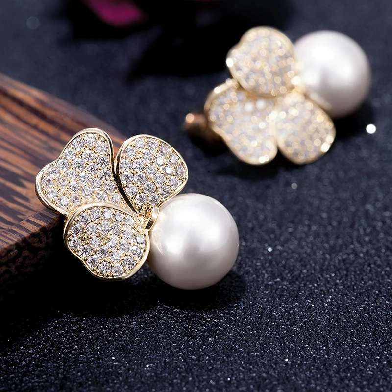 Стразы серьги в виде цветка розы жемчужные Роскошные геометрические