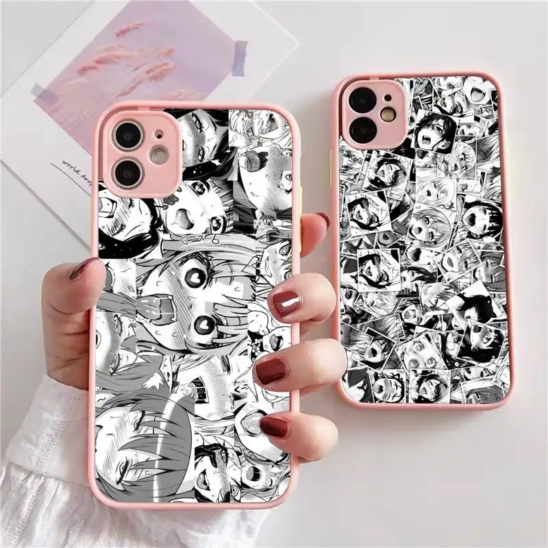 

ahegao manga girl Shockproof Phone Case For iphone 13 12 11 xr xs x 7 8 pro max Light pink Soft TPU Silicone Clear Case Cover