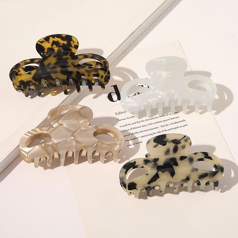 

Корейские акриловые женские Когти для волос, зажимы для краба, очаровательные однотонные леопардовые женские заколки для волос, Ретро Маки...