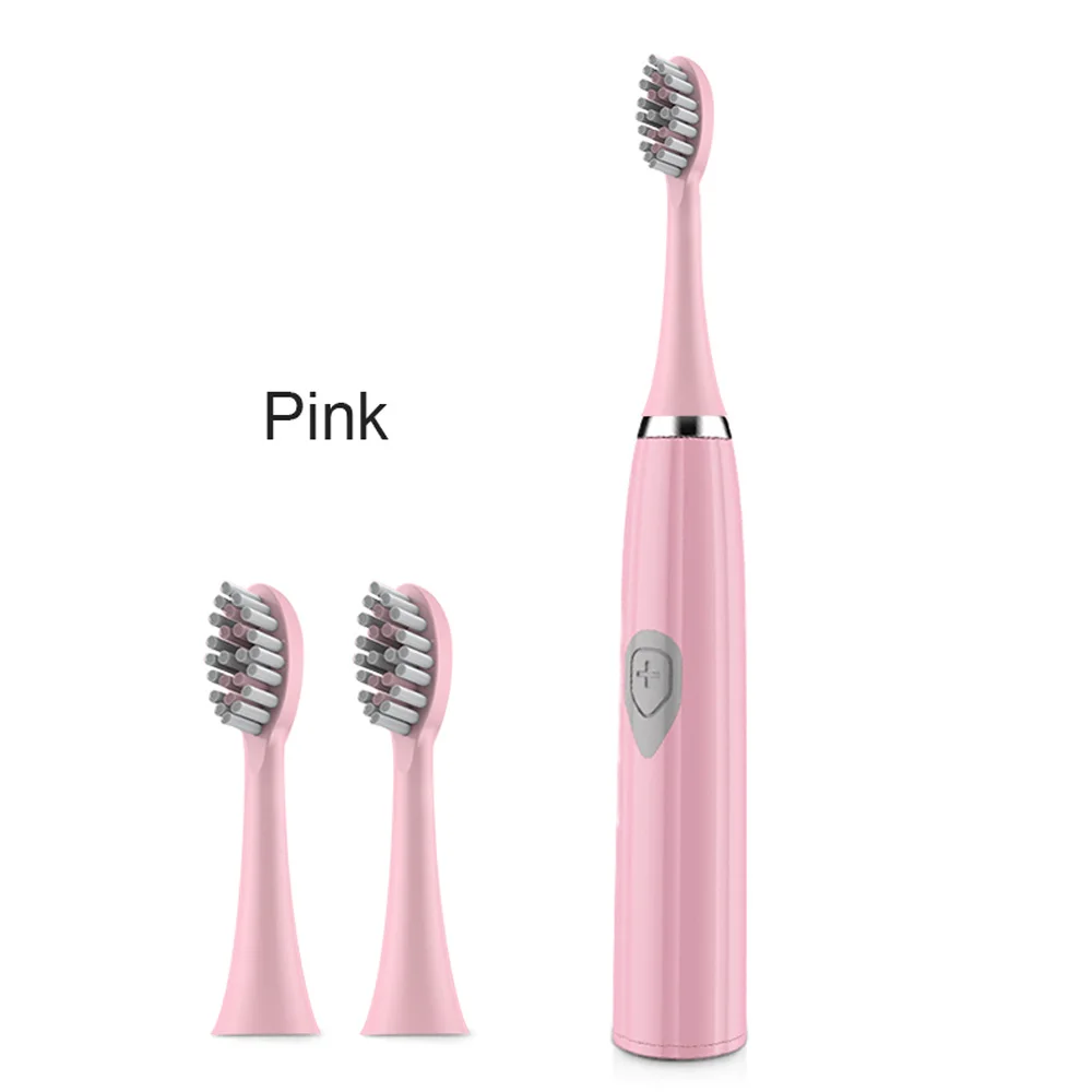 pink Переносная электрическая зубная щетка с 3 щеточными головками на батарейках гигиена полости рта не перезаряжаемые водостойкая зубная щетка - Цвет: pink