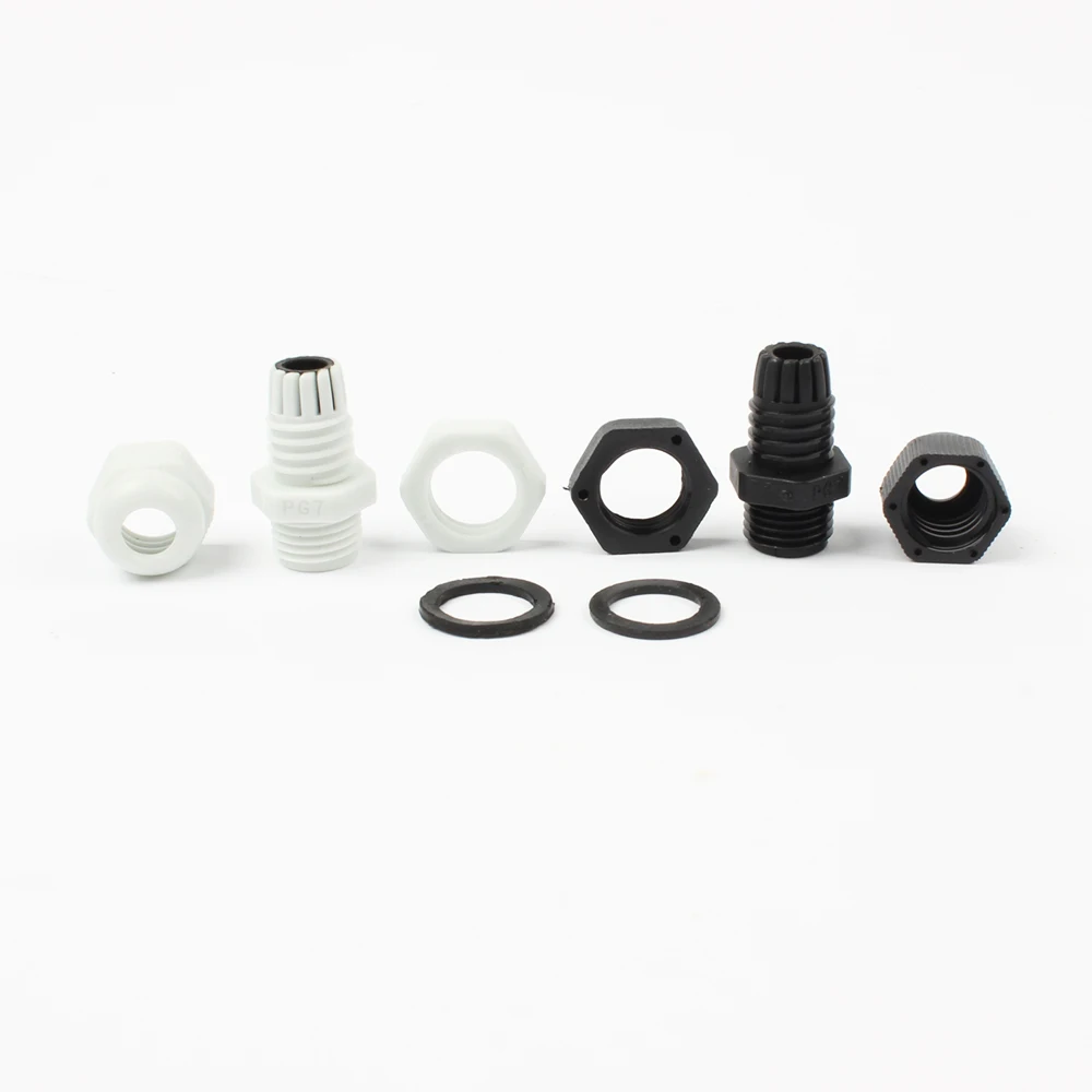 10pcs IP68 PG7 PG9 PG11 PG13.5 PG16 Wire Cable CE White Black Waterproof Nylon Plastic Gland Connector with Gasket|nylon cable gland|cable