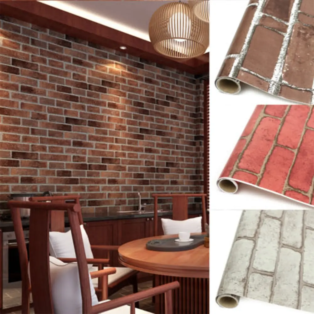 

1m/5m/10m Vintage Embossed Stone Brick Effect Vinyl Wallpaper Background Decor