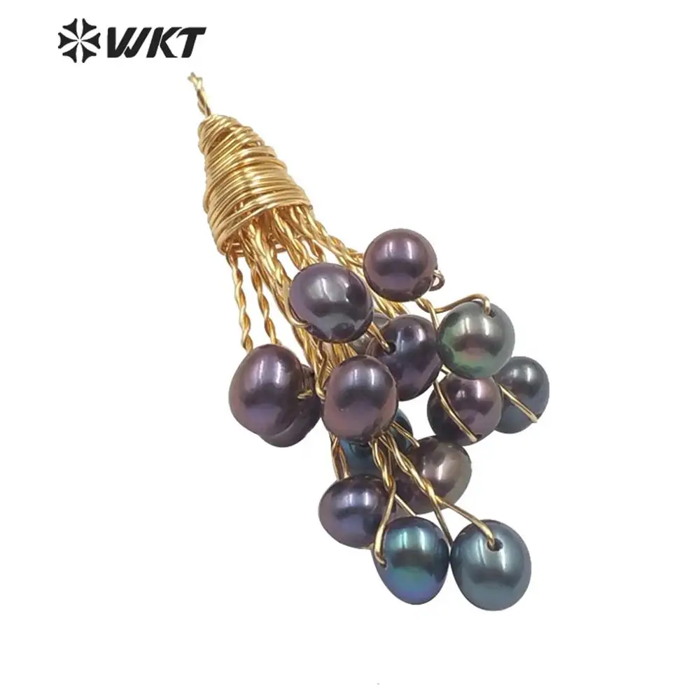 

WT-JP169 new handmake wire wrapped string pearl pendant jewelry designer necklace pendant in flower shape