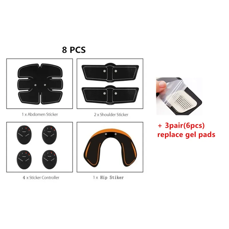 6 set with 3pair gel Машина для пресса электрический стимулятор мышц ABS ems тренажер фитнес потеря веса тело массаж для похудения с розничной коробкой - Цвет: 6 set with 3pair gel