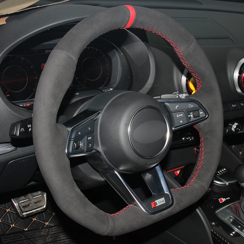 Черная замша красный маркер Чехлы рулевого колеса автомобиля для Audi TT 2017 Авто |