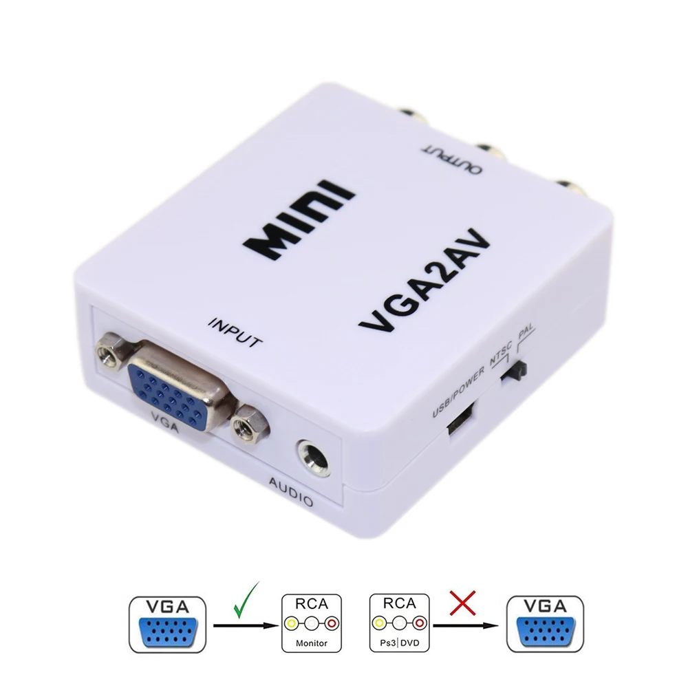 Видеоадаптер Zeadow 1080P VGA на AV TV RCA преобразователь VGA2AV CVBS с аудиовходом 3 5 мм для ПК