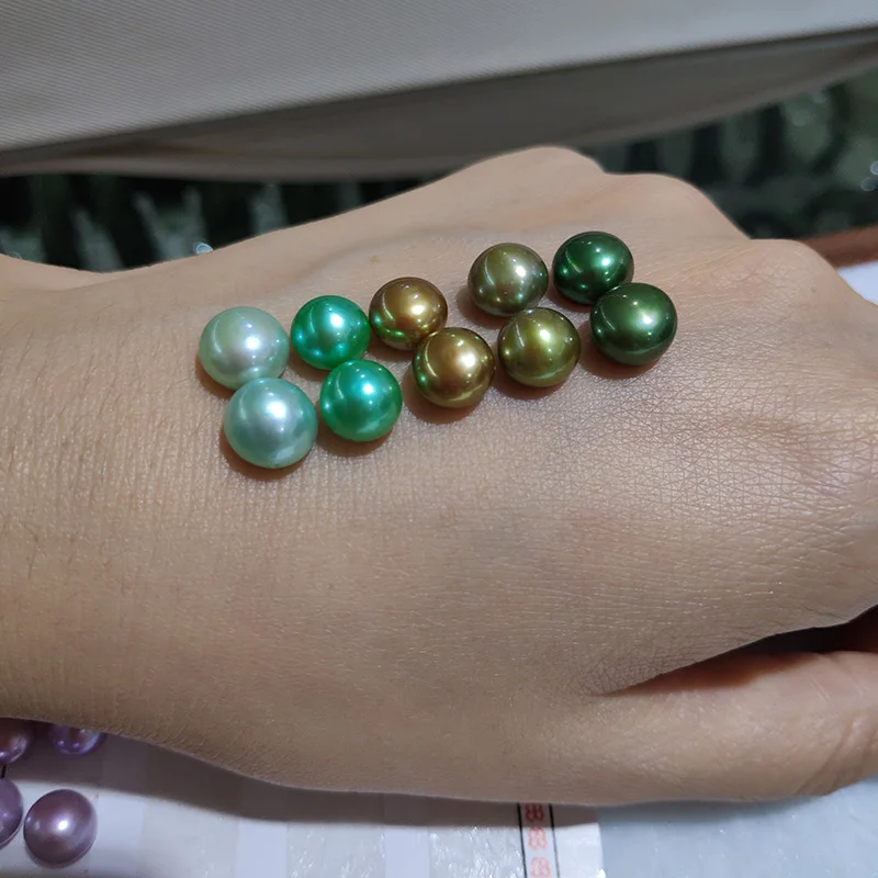 

JYX 2020 DIY material Natural Rainbow Green Pearl GROUP 7.5-8mm 10 beads pearls Gradient Color earrings pendant