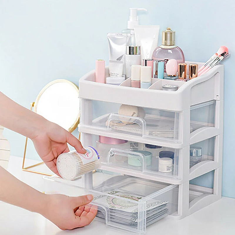 

Makeup Storage Box Cosmetic Stationery Drawers Organizer Case 3 Layers