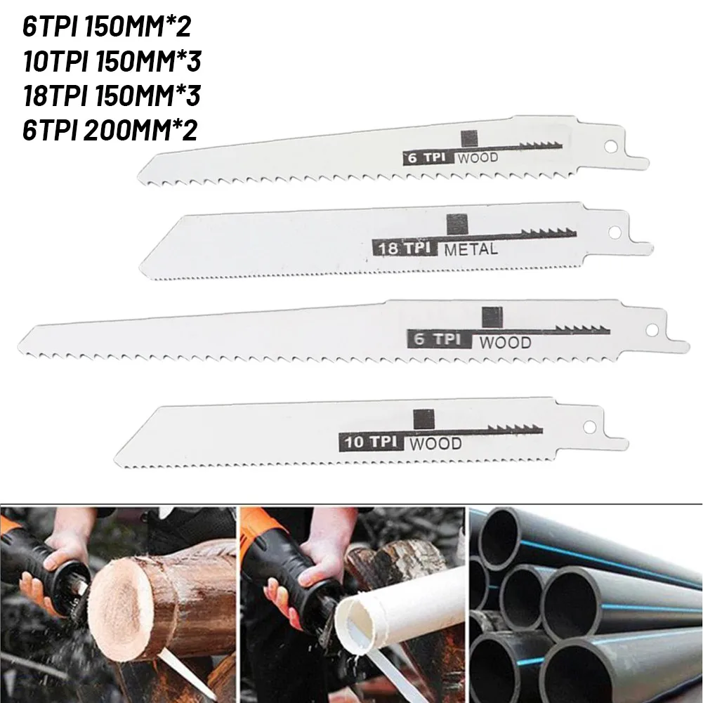 

10Pcs 6TPI 10TPI 18TPI Reciprocating Saw Blade For Wood Metal Frozen Meat Bone Decoration Machining Pipe Cutting Tool Accessory