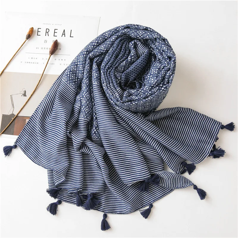 

2020 New Winter Hijab Porcelain Tassel And Linen Female Literary Air Conditioning Wholesale Shawl Is Prevented Bask In Scarves
