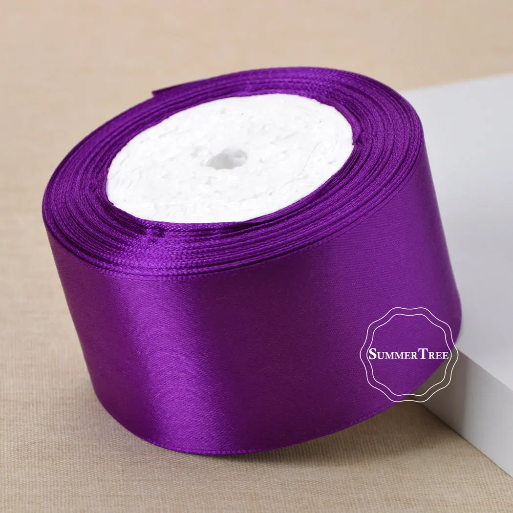 Purple 25 ярдов атласная лента 6 мм 10 мм 15 мм 25 мм 38 мм 50 мм Свадебная вечеринка ручной работы DIY подарок ремесла украшения на день рождения упаковка - Цвет: Purple
