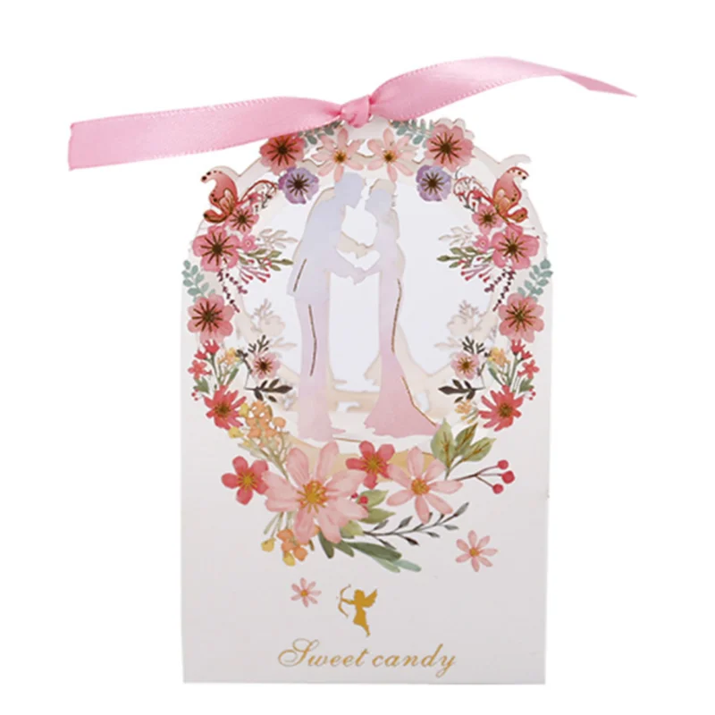 

50pcs Gift Box Packaging Wedding Sweet Candy Bride & Groom Flower Small Boxes