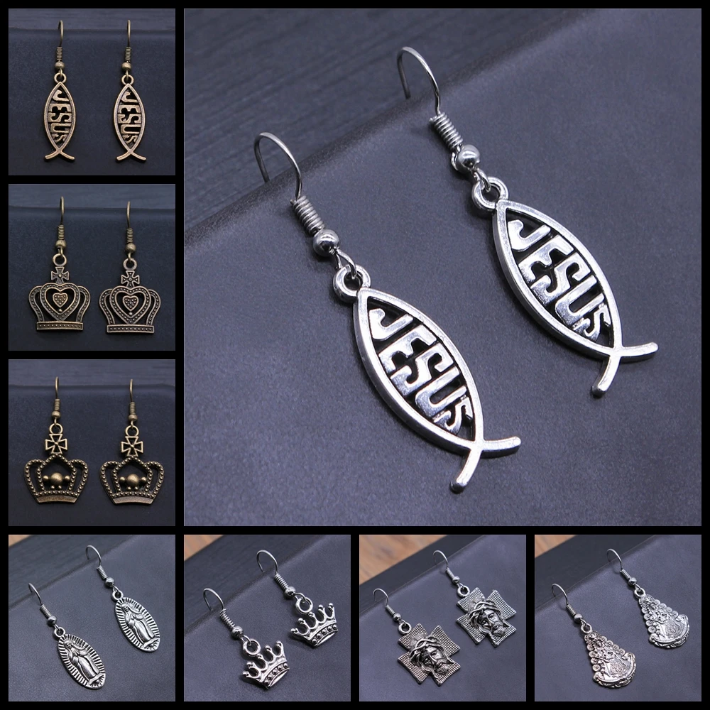 

Jesus Fish Crown Maria Dangle Earring For Women Man Lover's Sharp Jesus Fish Shaped Earring Engagement Jewelry