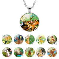 disney bambi cute pattern 25mm glass dome pendant long chain necklace girls cabochon jewelry birthday present hot sale dsn243