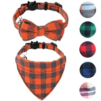 cute bowtie cat collar breakaway with bell classic plaid safety cat bandana collar set for kitty puppy adjustable 7 8 10 2