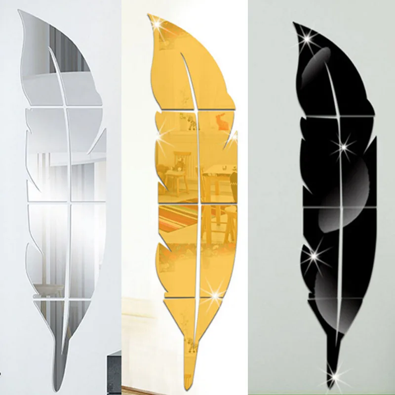 3D креативные золотые серебряные черные акриловые перья 30*120 см настенные