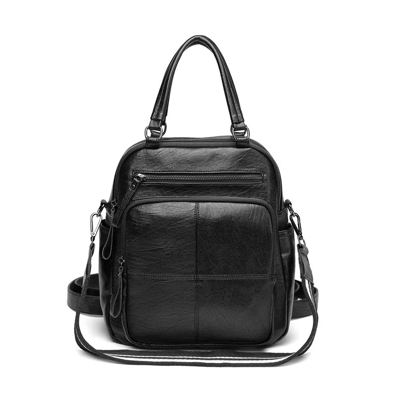 Genuine Leather Fashion Women Backpack Preppy Style Girl's Schoolbag Black Holiday Knapsack Lady Casual Travel Bag