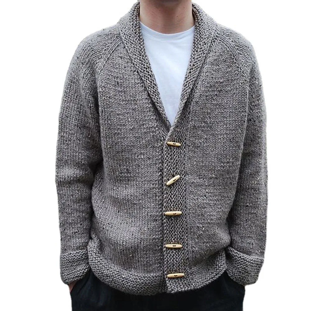 

Nice Autumn Winter Europe America Men's Sweater Long Sleeve Solid Color V-neck Single-breasted Loose Casual Knit Cardigan