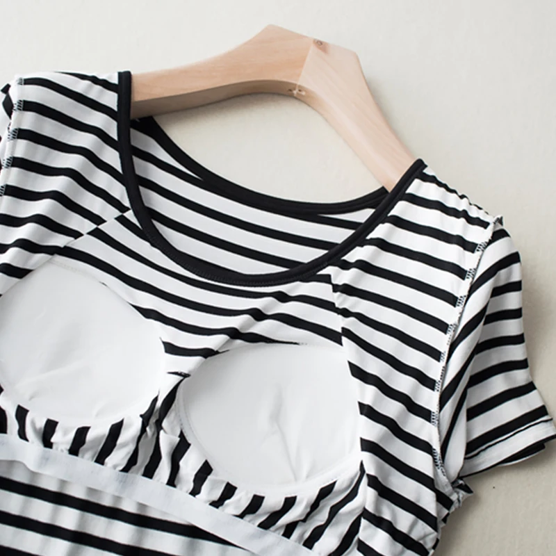 Женский бюстгальтер с подкладкой свободный коротким рукавом в полоску из модала