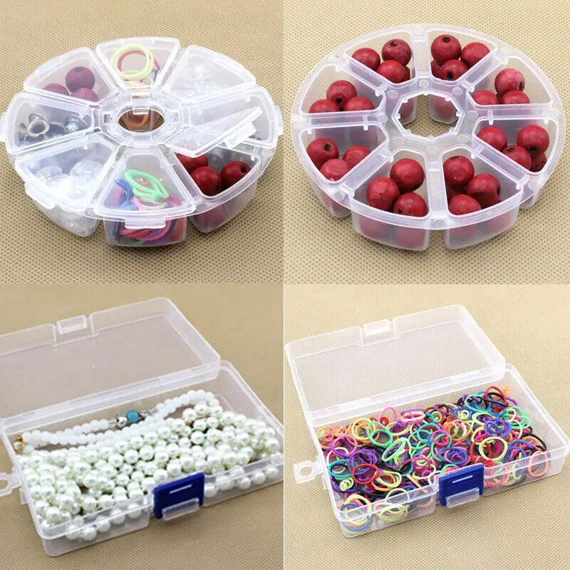Plastic 8 Lattices Storage Box Round Clear Case for Beads Jewelry Organizer Container Box Embroidery Home Organizer
