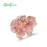 santuzza 925 sterling silver rings for women lab created rubypink sapphire gradient flower blossom %d0%ba%d0%be%d0%bb%d1%8c%d1%86%d0%b0 wedding fine jewelry