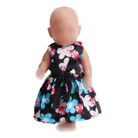 43 cm baby dolls dress newborn princess black printed evening gown baby toys skirt fit american 18 inch girls doll f206