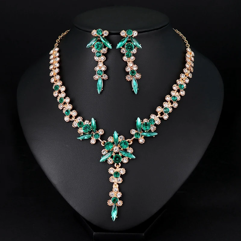

New Wedding Jewelry Sets for Charming Women Dresses Dating Accessories Glass Crystal Necklace Earrings Set