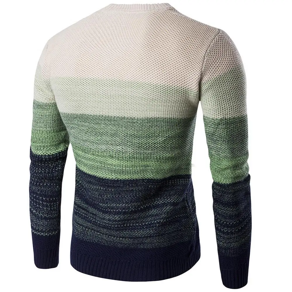 

Winter Men's Sweater O-neck Fashion Long Sleeve Color Block Patchwork Knit Pullover Men's Sweater