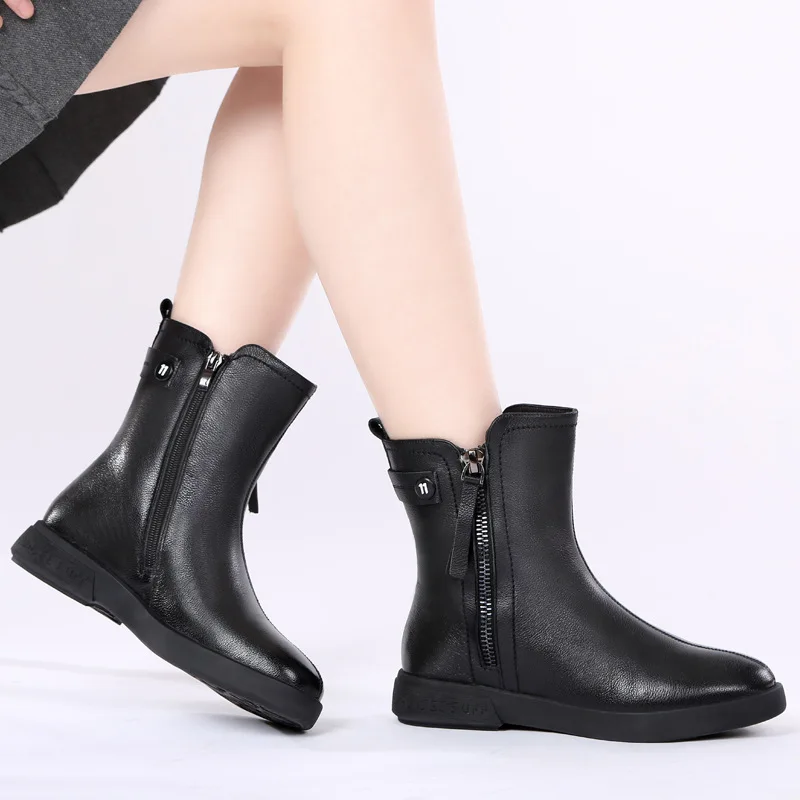 

BEYARNE2020 Vintage Flat Women Boots Winter Round Toe Back Zipper Winter Warm Waterproof Ankle Boots Women Platform Shoes