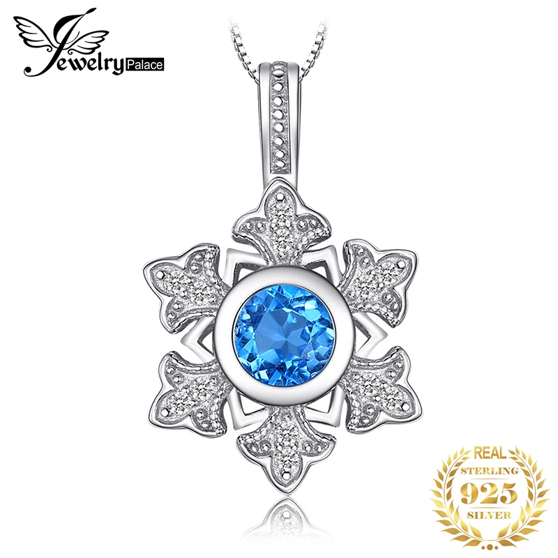 Ювелирный дворец Снежинка 1.1ct подлинный синий топаз кулон 925 Серебро подарок для