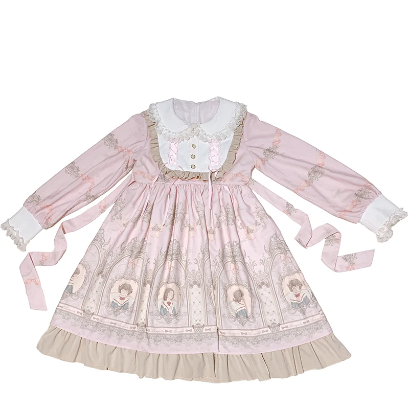 

Gothic Palace Sweet Lolita Op Dress Vintage Lace Long Sleeve Victorian Dress Kawaii Girl Goth Lolita Op Loli Medieval Harajuku