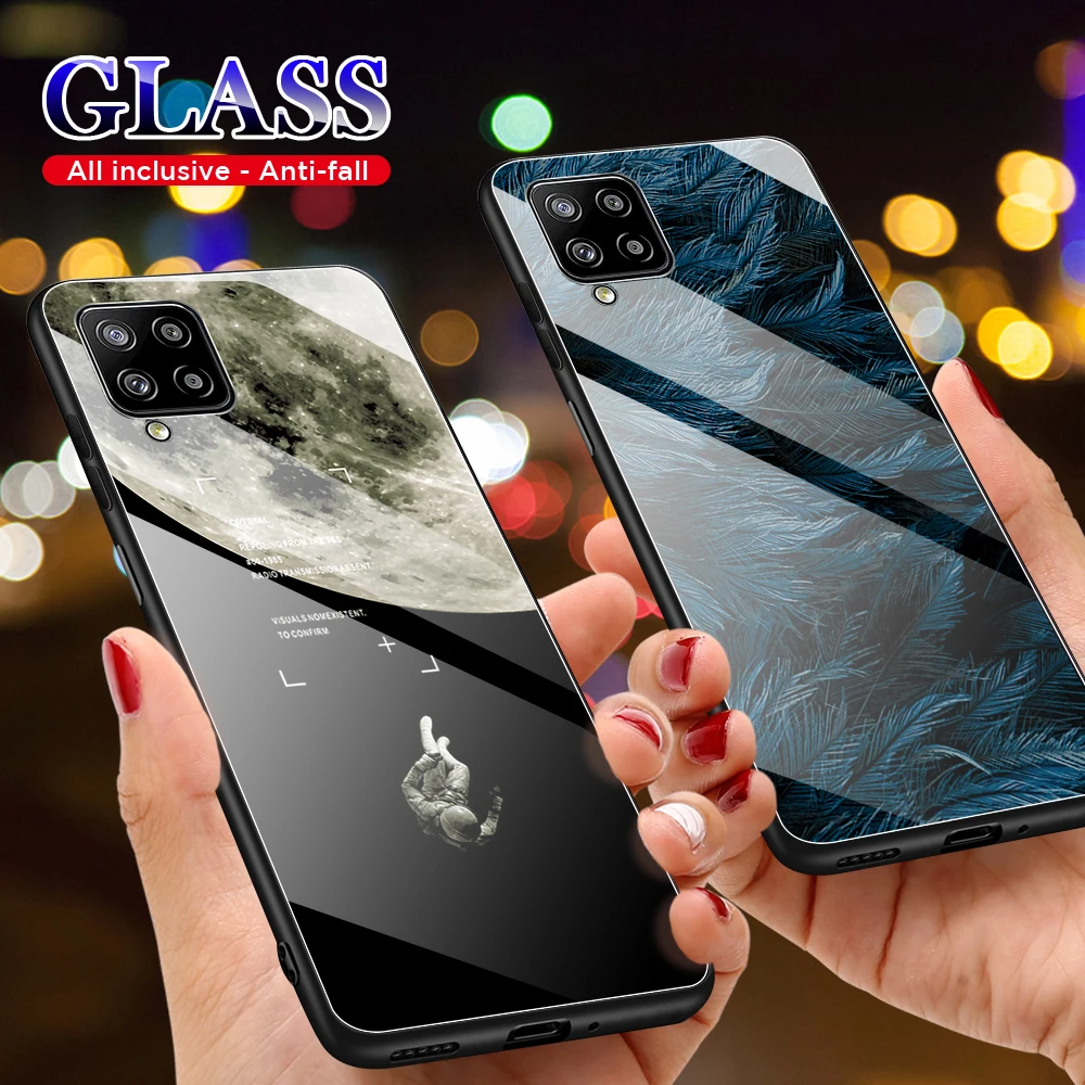 

Tempered Glass Case For Samsung S21 Case Moon Starry sky Full Phone Cover Case For Galaxy S 20 21 Ultra Plus A 12 42 30 50 s 51