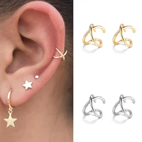 1pc 24k gold plated silver clip on earrings for women girl cz no piercing fake cartilage earring korean ear cuff fine jewelry