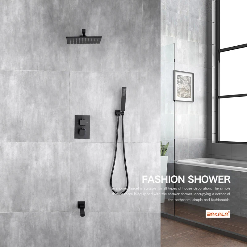 bakala black brass thermostatic faucets bathroom faucet set thermostatic mix valve with 81012 inch rainfull shower head free global shipping