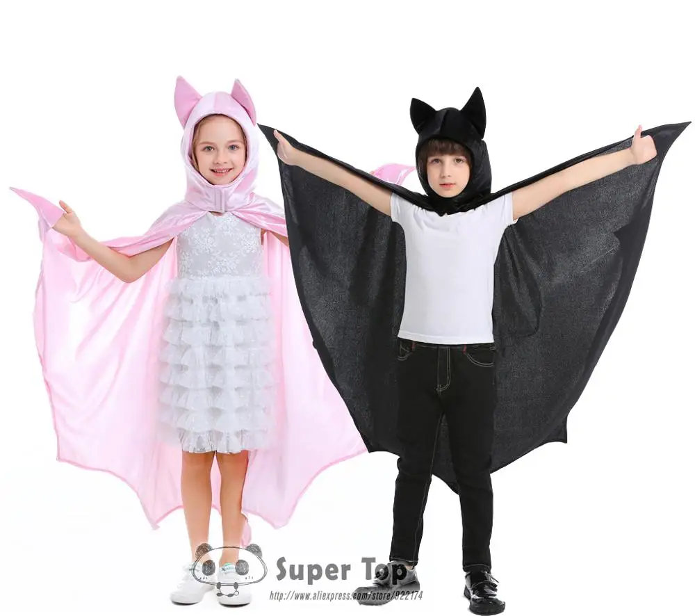 Детский костюм унисекс с черной летучая мышь комбинезон крыльями для Хэллоуина