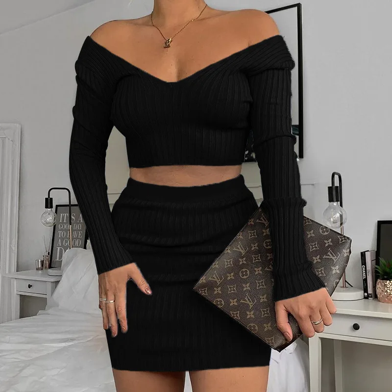 SKMY осенний Новый костюм с юбкой-ямой длинными рукавами открытой спиной короткий