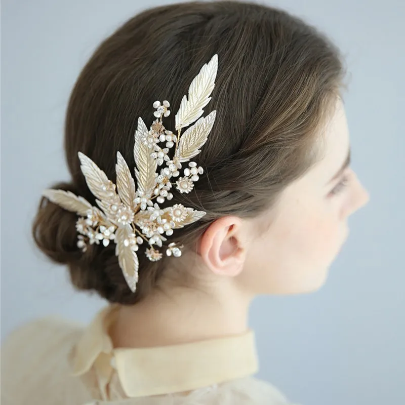 Свадебный зажим для волос ювелирный светильник Золотой лист свадебный головной