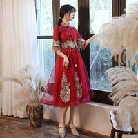 red bride wedding qipao lace chinese traditional cheongsam qipao embroidery women fashion evening dress oriental style dresses