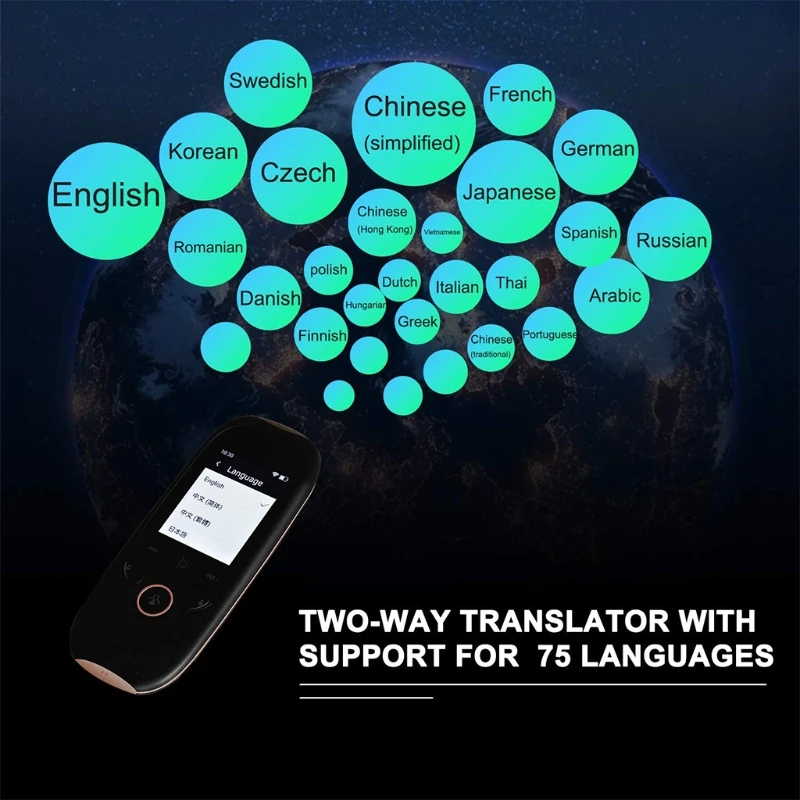 

Portable 75 Languages Two-Way Translator With 2-Inch WiFi Touch Screen 77HA