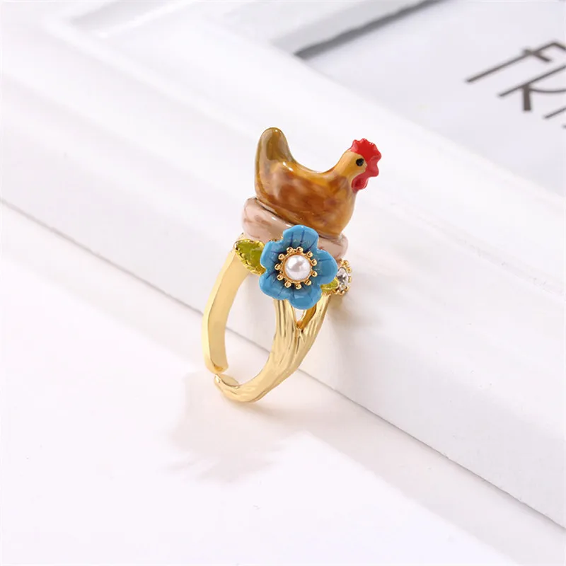 

European and American Fashion Personality Trend Temperament Chick Flower Hand-painted Enamel Open Ring Finger Ring Female